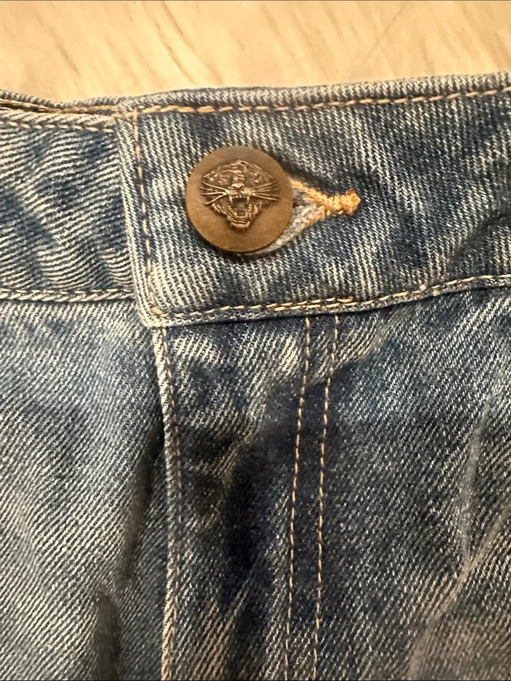 Ed Hardy Blue Denim Jean Shorts with Floral Patch - Picture 5 of 7
